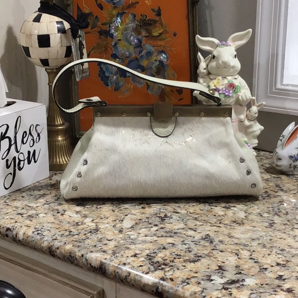 Patricia Nash Cowhide Fur Calf Hair Satchel Handbag Boho Western